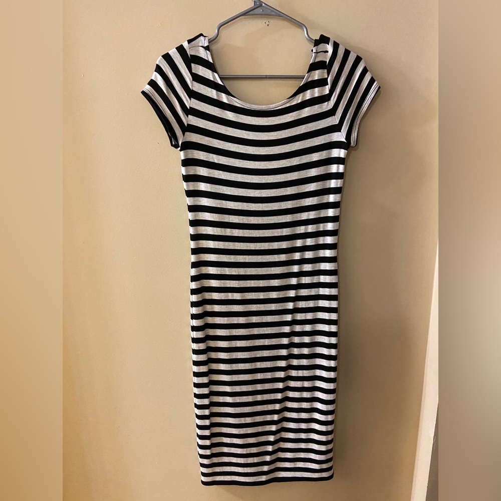 Black & white striped short sleeved dress size medium